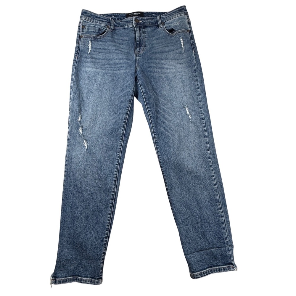 Liverpool Los Angeles The Girlfriend Distressed Raw Hem Jeans Blue 12/31